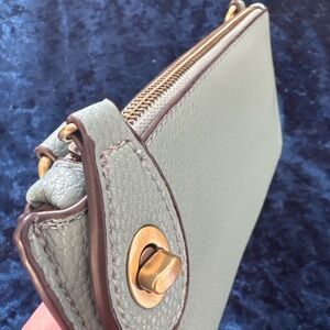 Joy Susan Sleek Slate Blue Leather Clutch with Strap